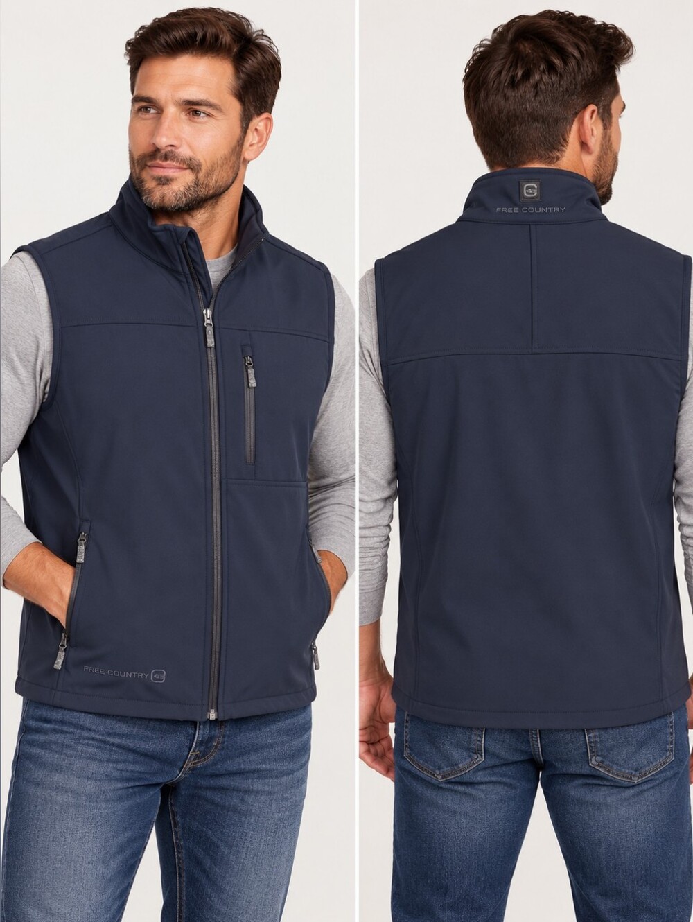 Free Country Men's Navy Softshell Vest with Zip Pockets